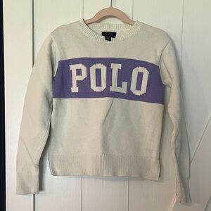 Polo kids Crewneck Sweater with Lilac Logo-size Medium 8/10. So stylish! 💜🦄